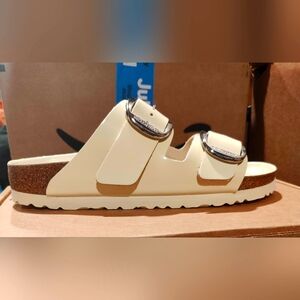 BIRKENSTOCK ARIZONA BIG BUCKLE SLIDE SANDALS HIGH SHINE BUTTER SZ 8-8.5